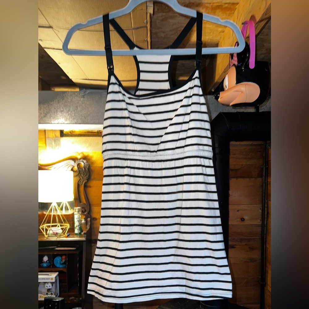 3pack - Striped Maternity Nursing Tank Top with Bralette Cotton Breastfeeding